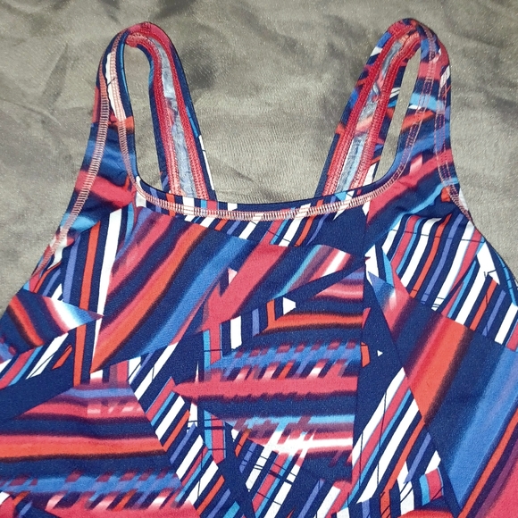 🎄3/$15 Vintage Speedo 1-Piece Patriotic Geo Print Swimsuit - Picture 2 of 5